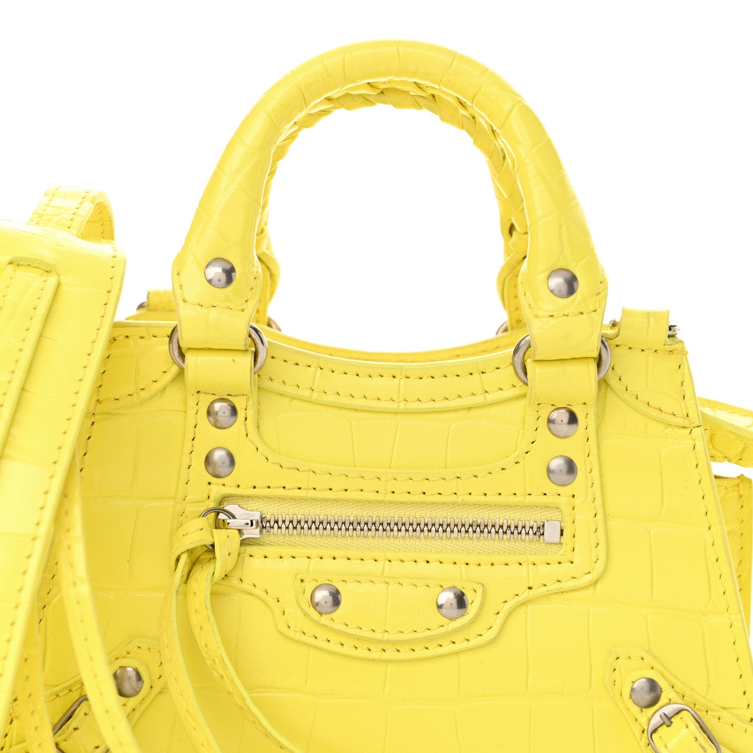 Balenciaga Calfskin Crocodile Embossed Neo Classic Hardware Nano