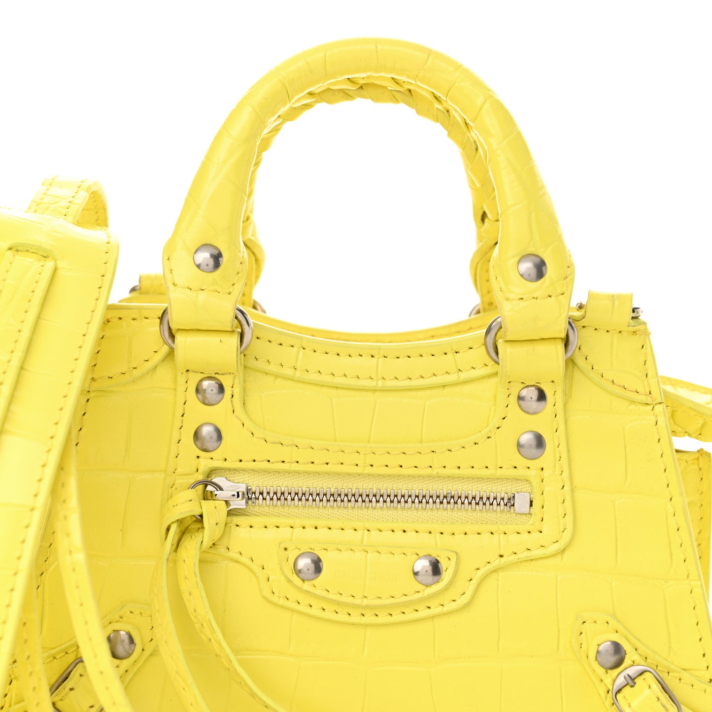 Calfskin Crocodile Embossed Neo Classic Hardware Nano City Crossbody Light Yellow