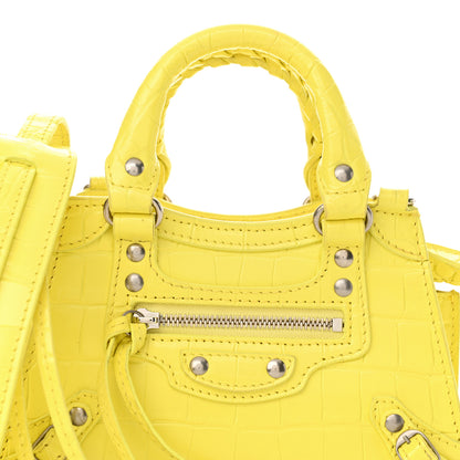 Balenciaga Calfskin Crocodile Embossed Neo Classic Hardware Nano City Crossbody Light Yellow 8 of 16