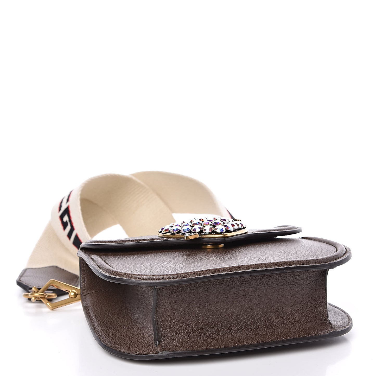 Textured Calfskin Web Crystal Heart Stripe Small Totem Shoulder Bag New Acero
