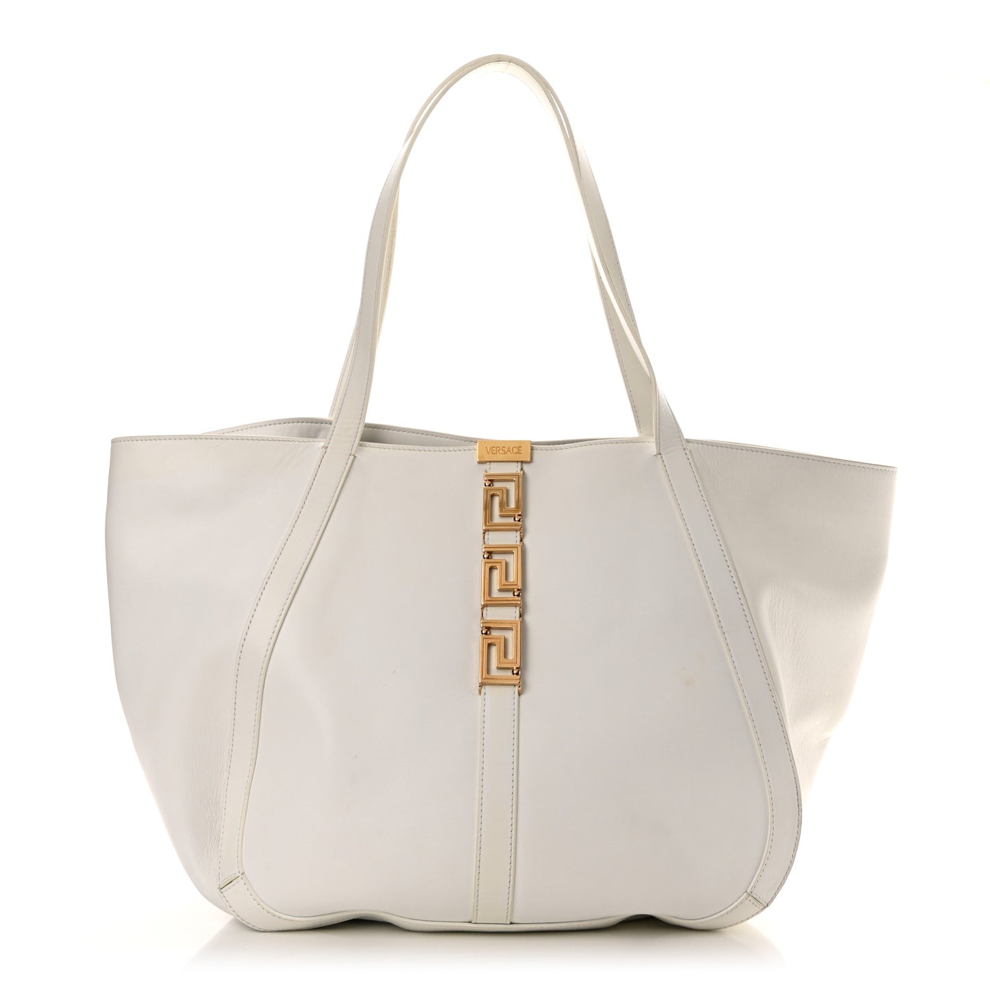 Calfskin Greca Goddess Tote Bag White