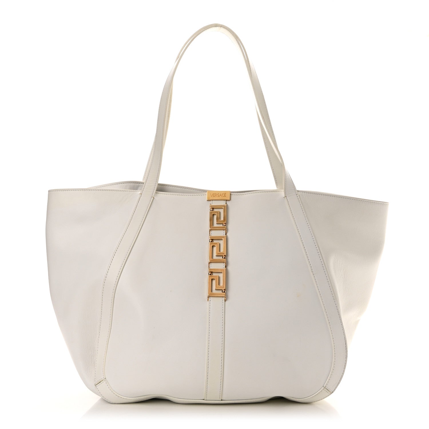 Versace Calfskin Greca Goddess Tote Bag White 1 of 10