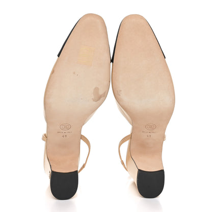 Chanel Goatskin Grosgrain Cap Toe CC Slingback Pumps 41 Beige Black 5 of 8