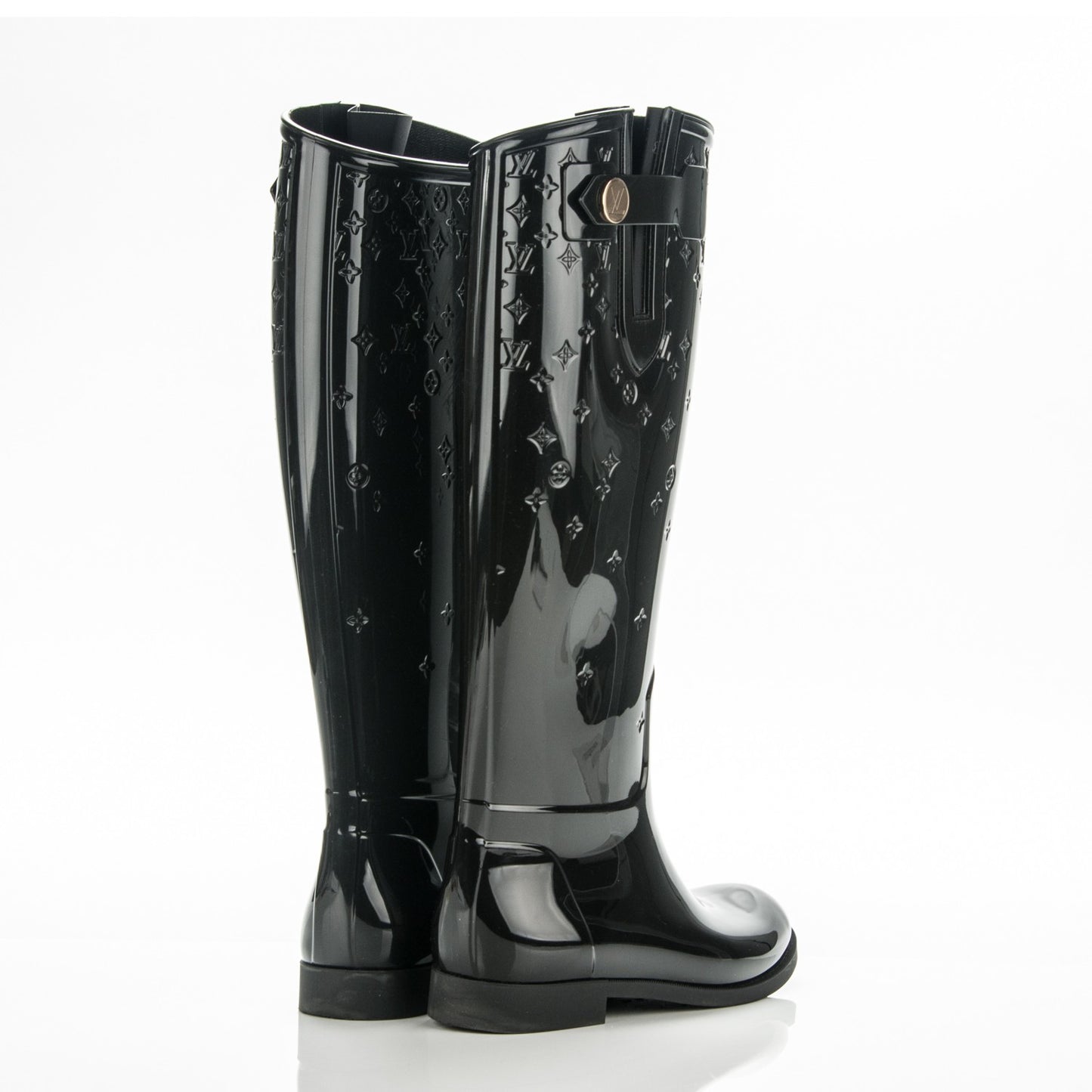 Rubber Embossed Monogram Drops High Boots 36 Black