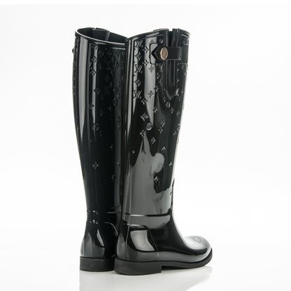 Louis Vuitton Rubber Embossed Monogram Drops High Boots 36 Black 4 of 6
