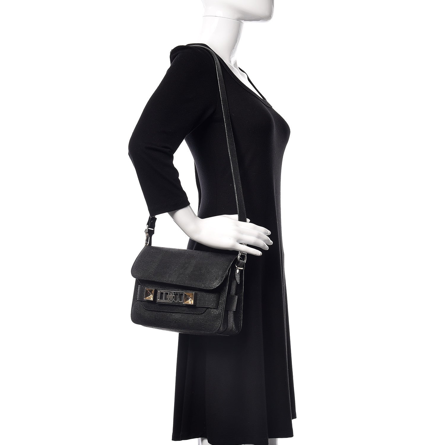 Proenza Schouler Calfskin Lizard Embossed Mini PS11 Classic Shoulder Bag Black 2 of 13