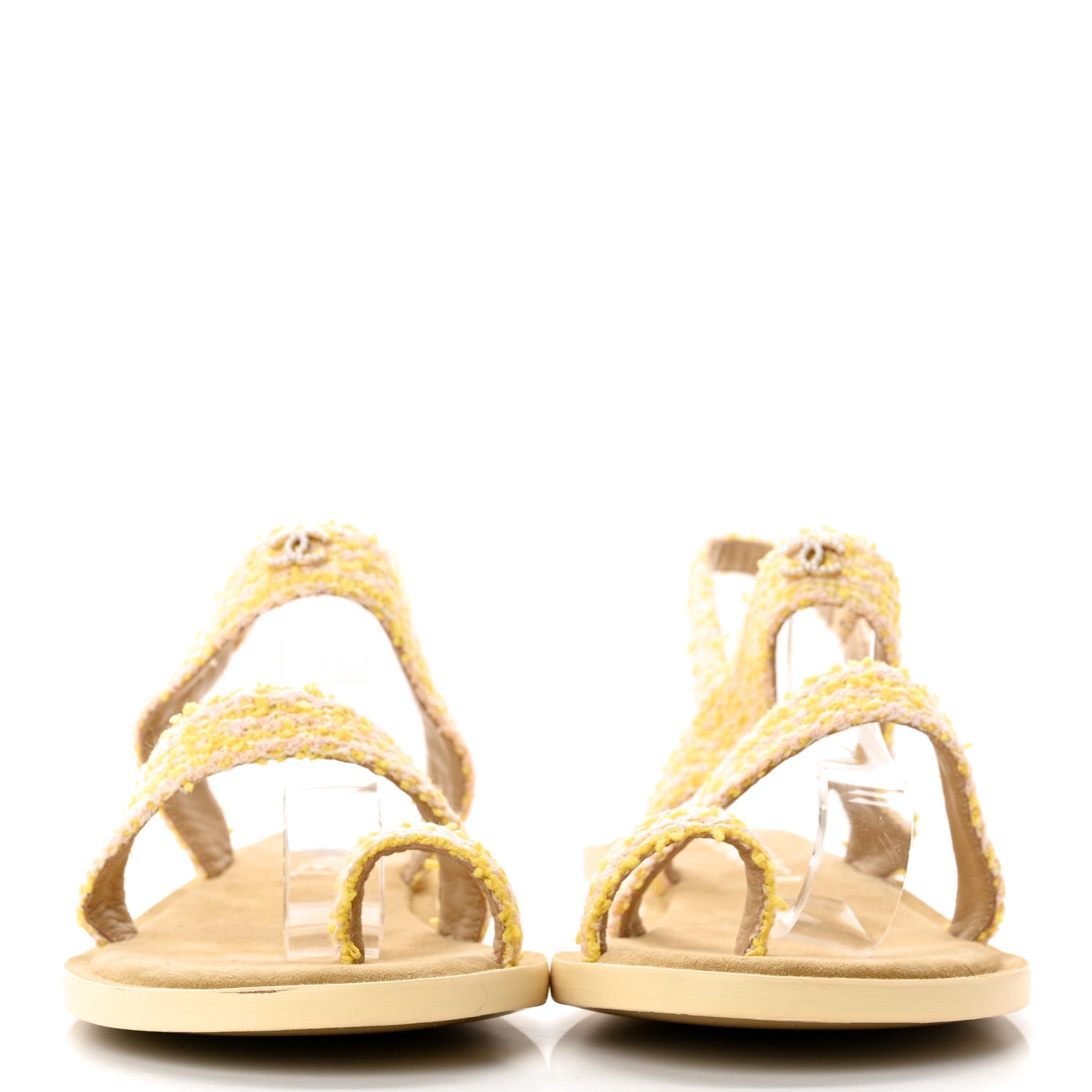 Chanel Tweed CC Sandals 40 Yellow Light Pink 2 of 11