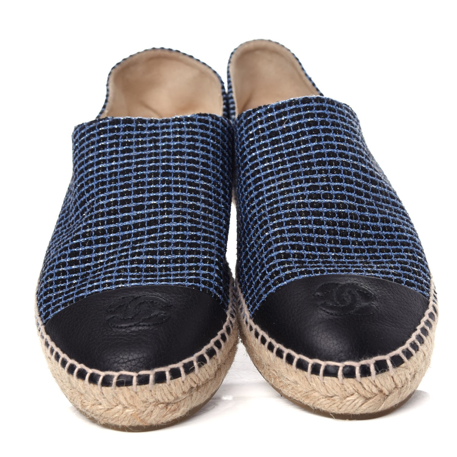 Chanel Grained Calfskin Tweed CC Espadrilles 41 Black Blue 5 of 10