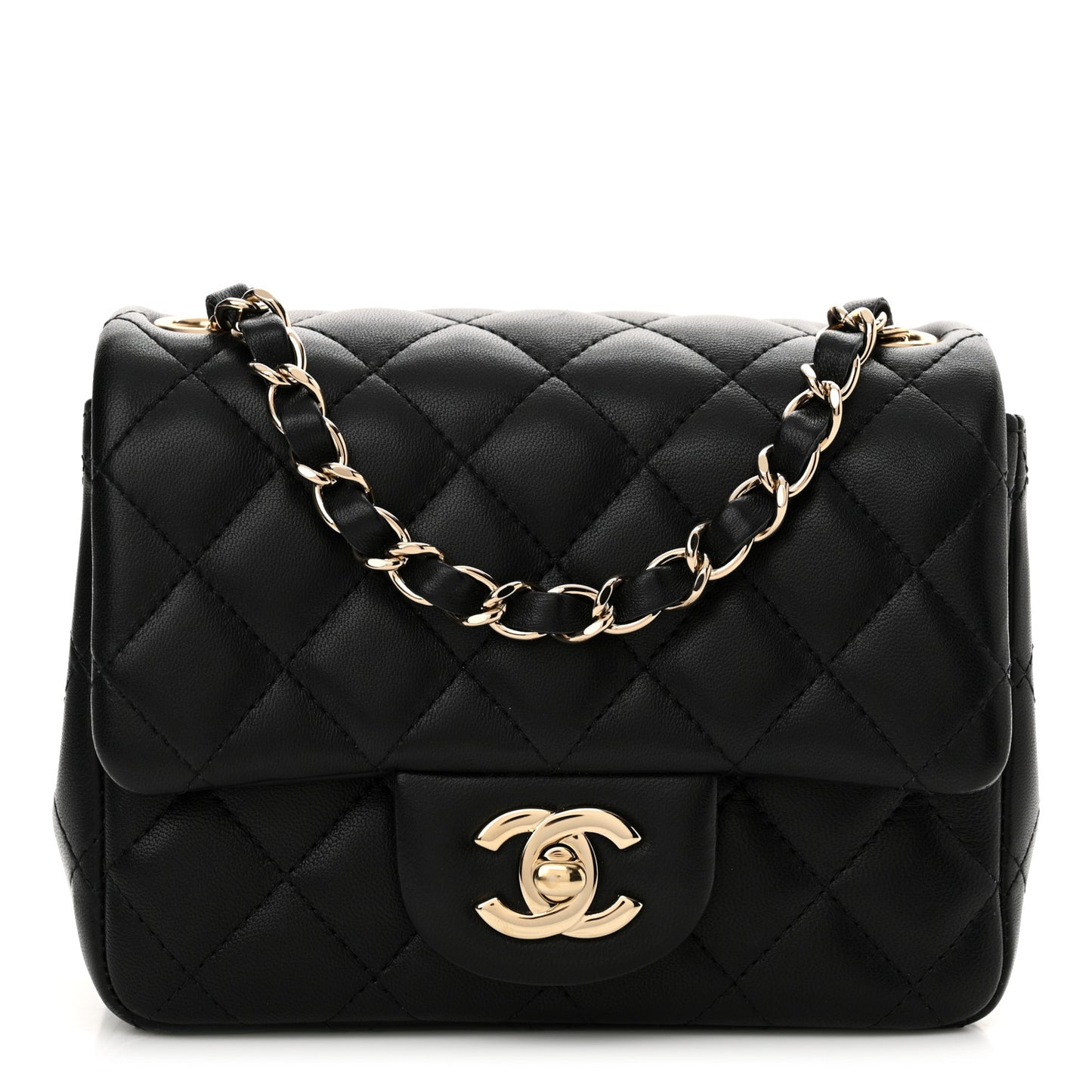 Lambskin Quilted Mini Square Flap Black