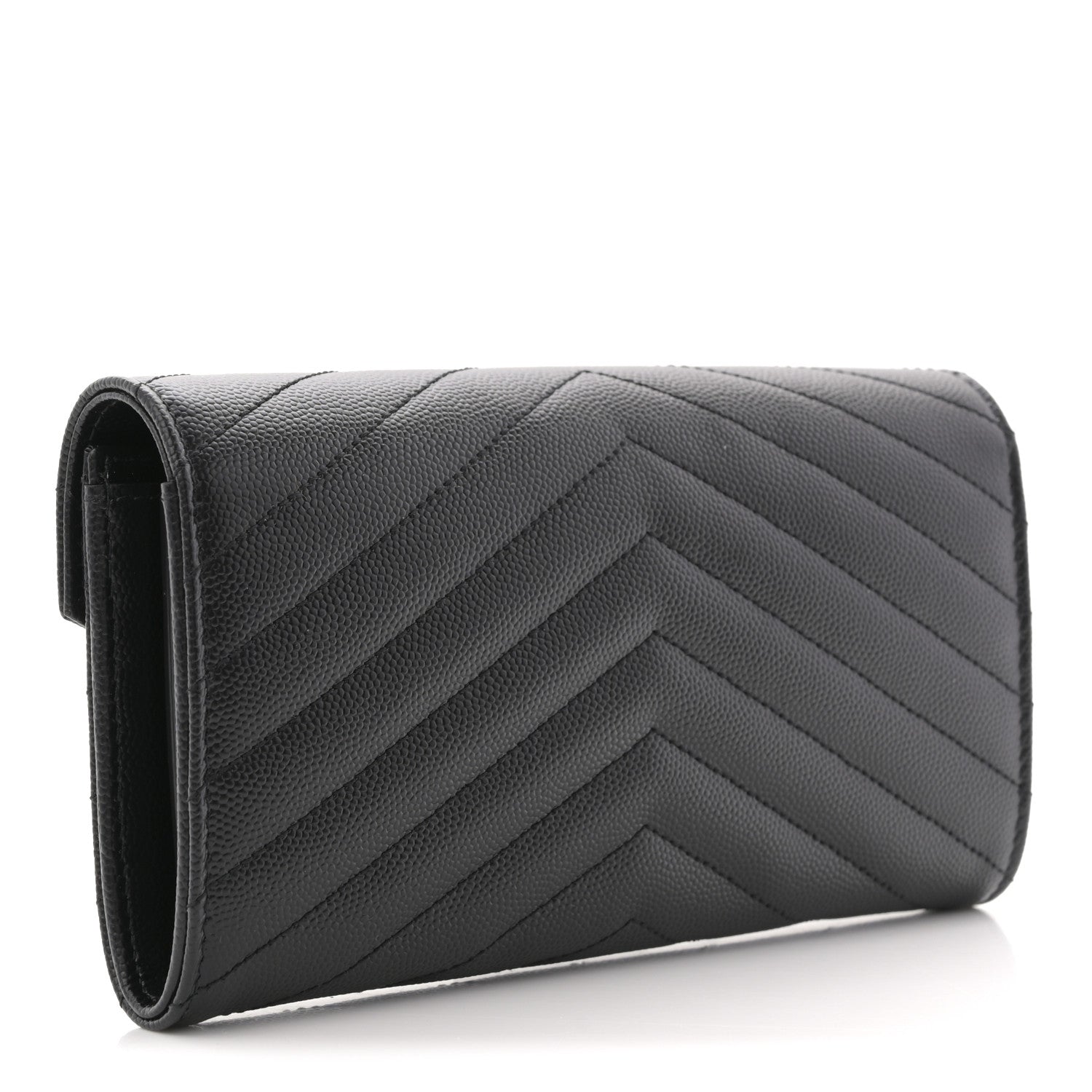 Saint Laurent Grain De Poudre Matelasse Chevron Monogram Flap Wallet Black 3 of 7