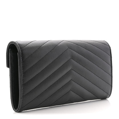 Saint Laurent Grain De Poudre Matelasse Chevron Monogram Flap Wallet Black 3 of 7
