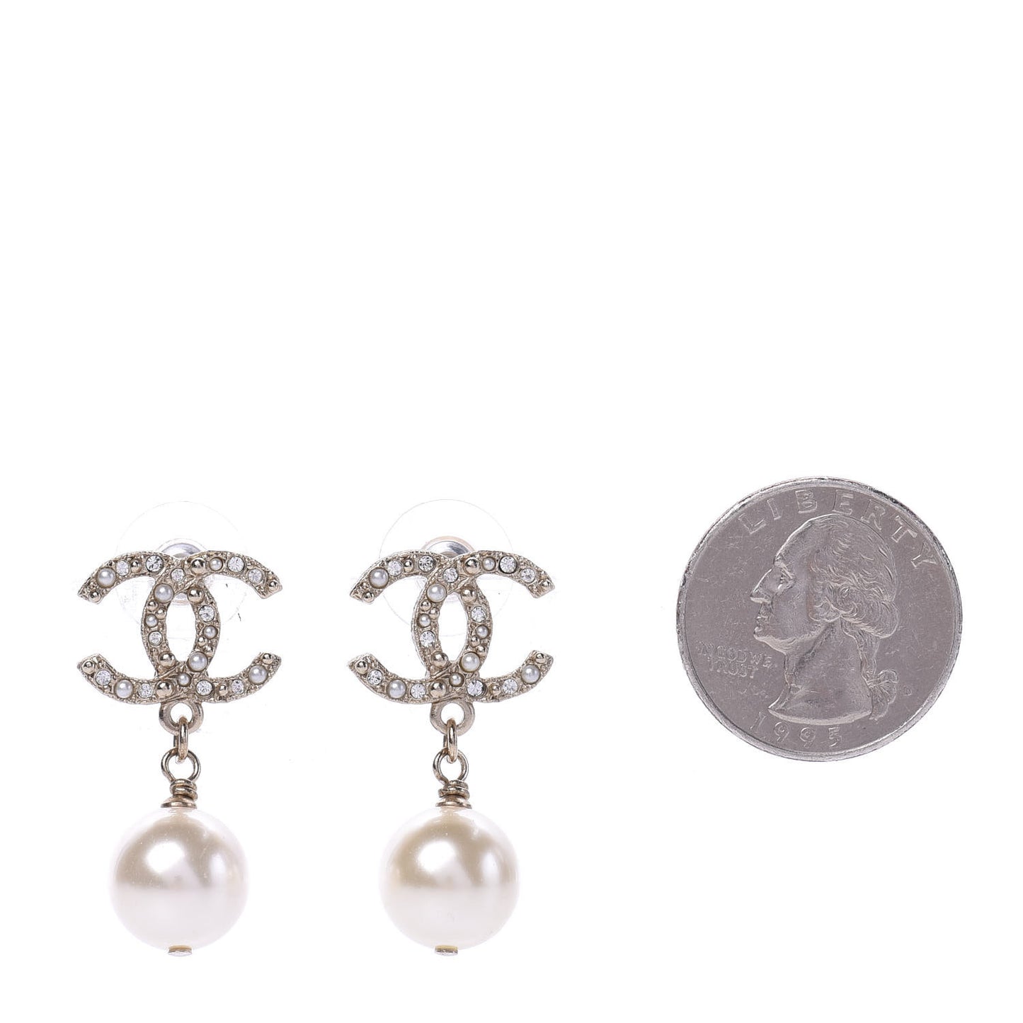 Crystal Pearl CC Drop Earrings Gold