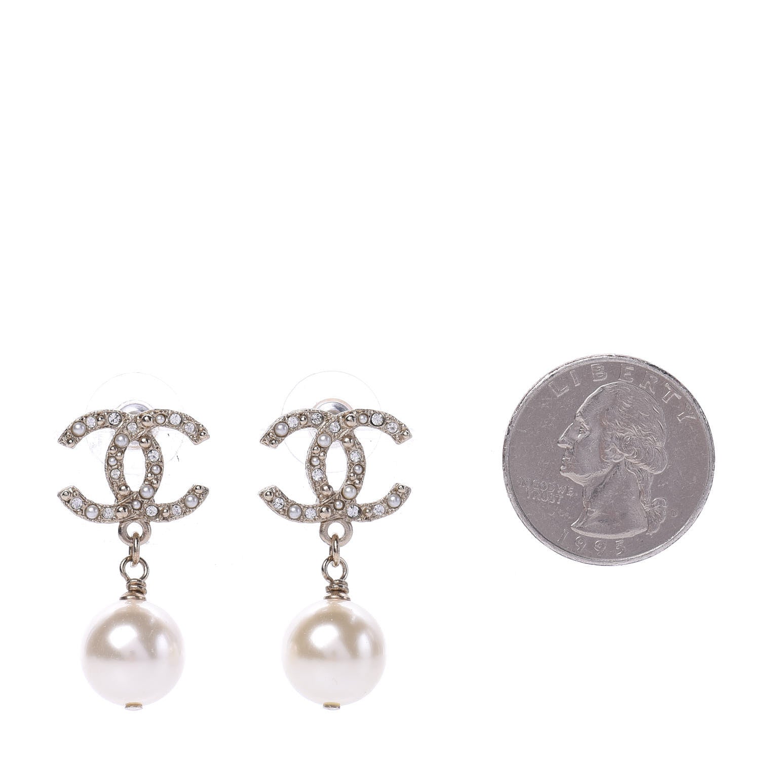 Chanel Crystal Pearl CC Drop Earrings Gold 2 of 5