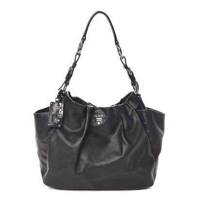 Prada Soft Calfskin Pleated Hobo Black 1 of 9