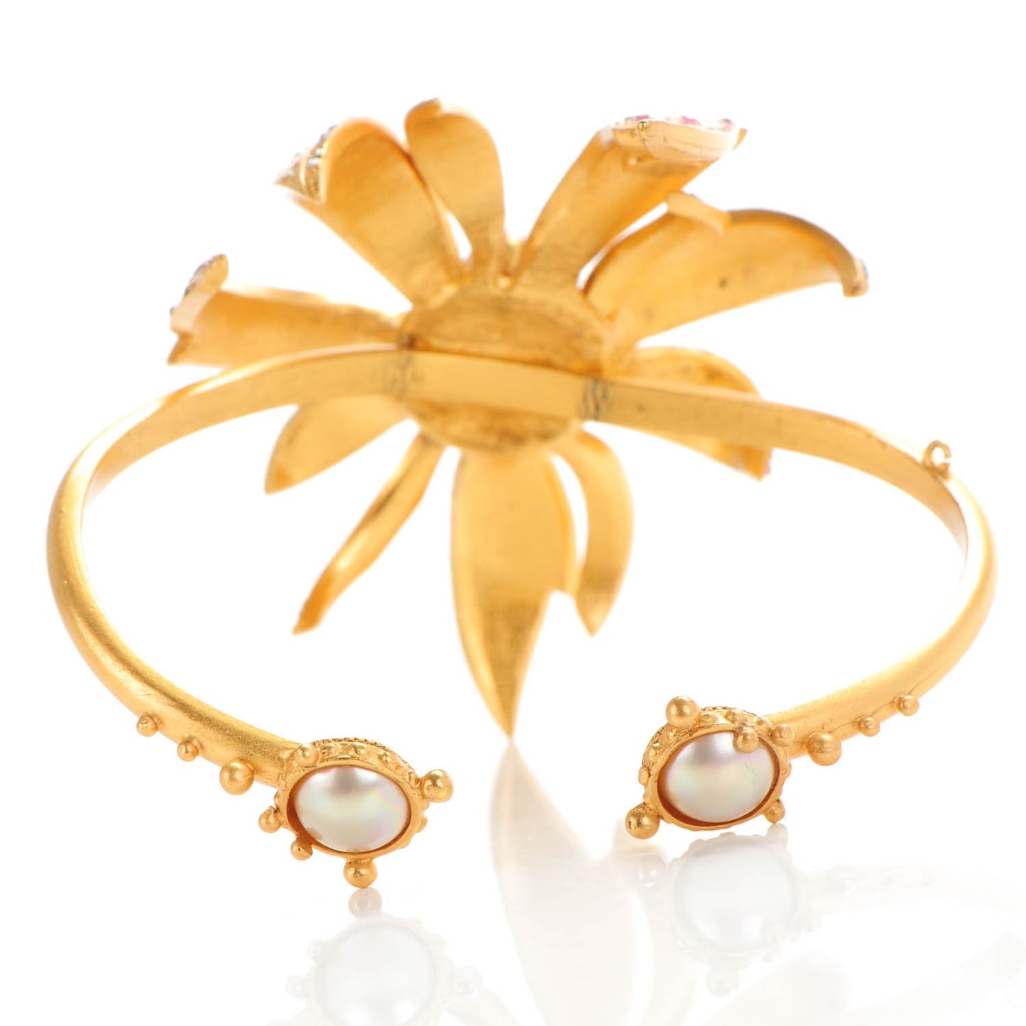 Pearl Crystal Large Palm Tree Cuff Gold