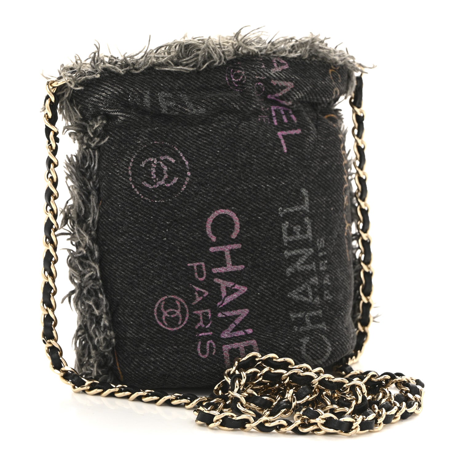 Chanel Denim Quilted Mood Mini Bucket With Chain Black Multicolor 3 of 11