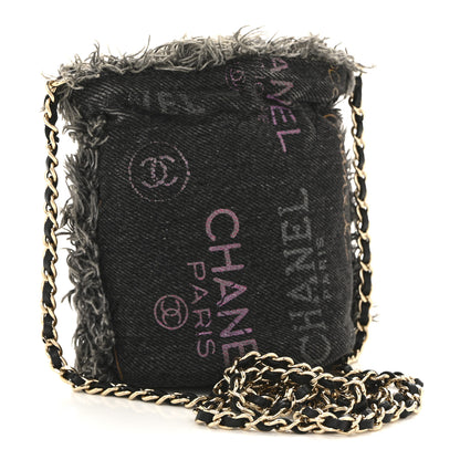 Chanel Denim Quilted Mood Mini Bucket With Chain Black Multicolor 3 of 11