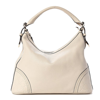 Gucci Pebbled Calfskin Guccissima Trim Medium Signoria Hobo Off White 1 of 11