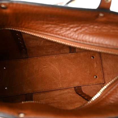 Valentino Garavani Canvas Grained Calfskin Small Rockstud Shopping Tote Naturale Tobacco 5 of 10