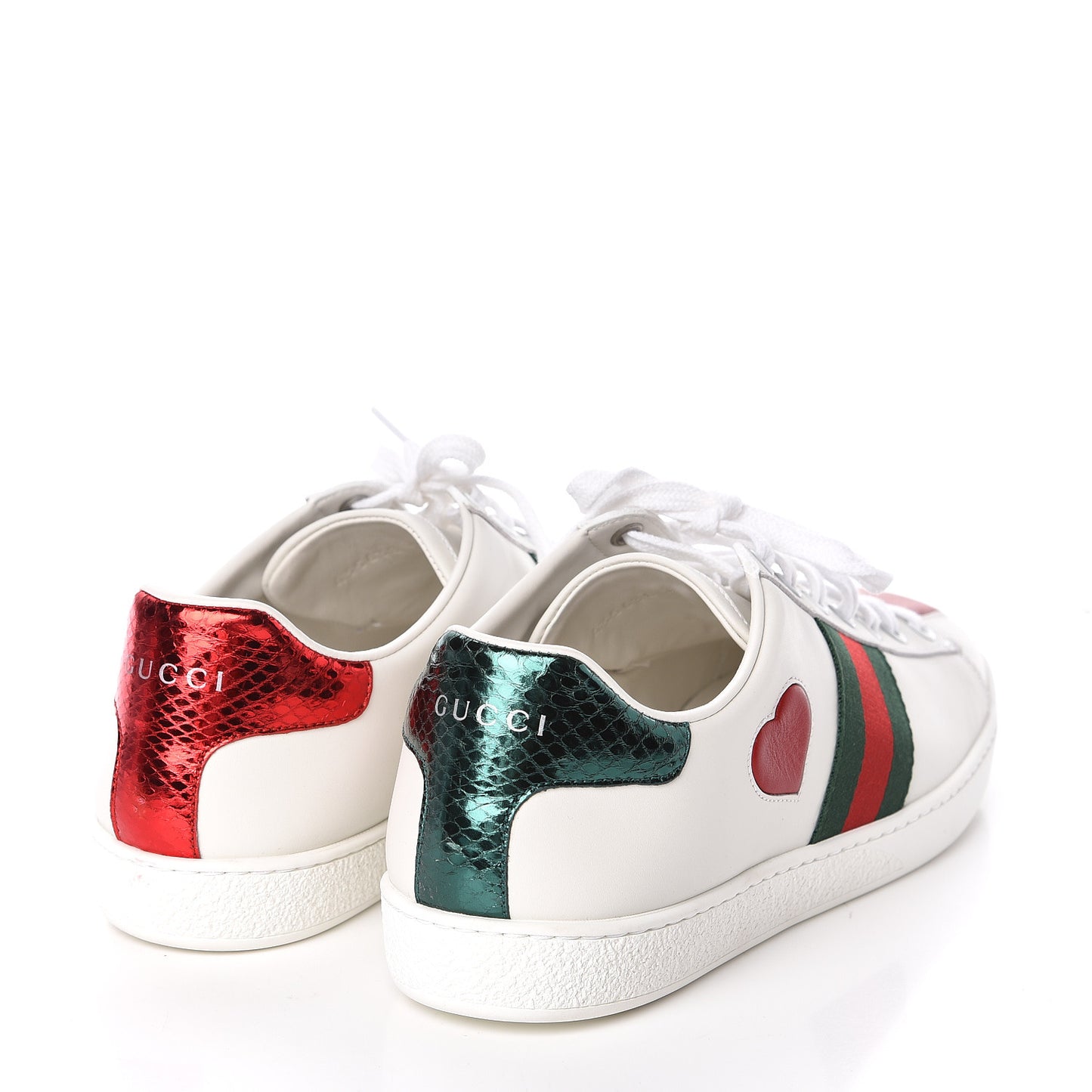 Calfskin Web Heart Embroidered Womens Ace Sneakers 38 White