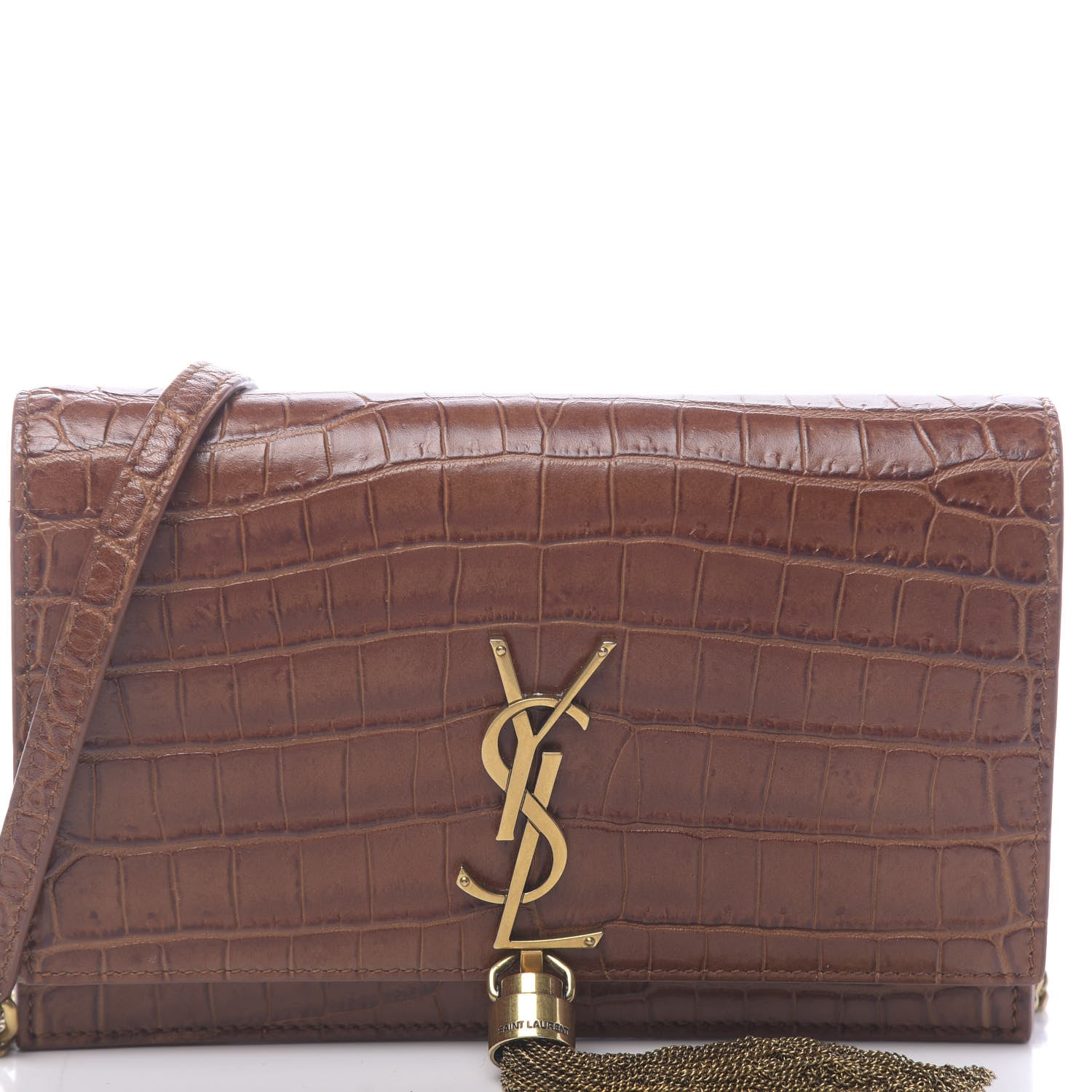 Saint Laurent Calfskin Crocodile Embossed Kate Monogram Tassel Chain Wallet Cuoio Tampona 10 of 10