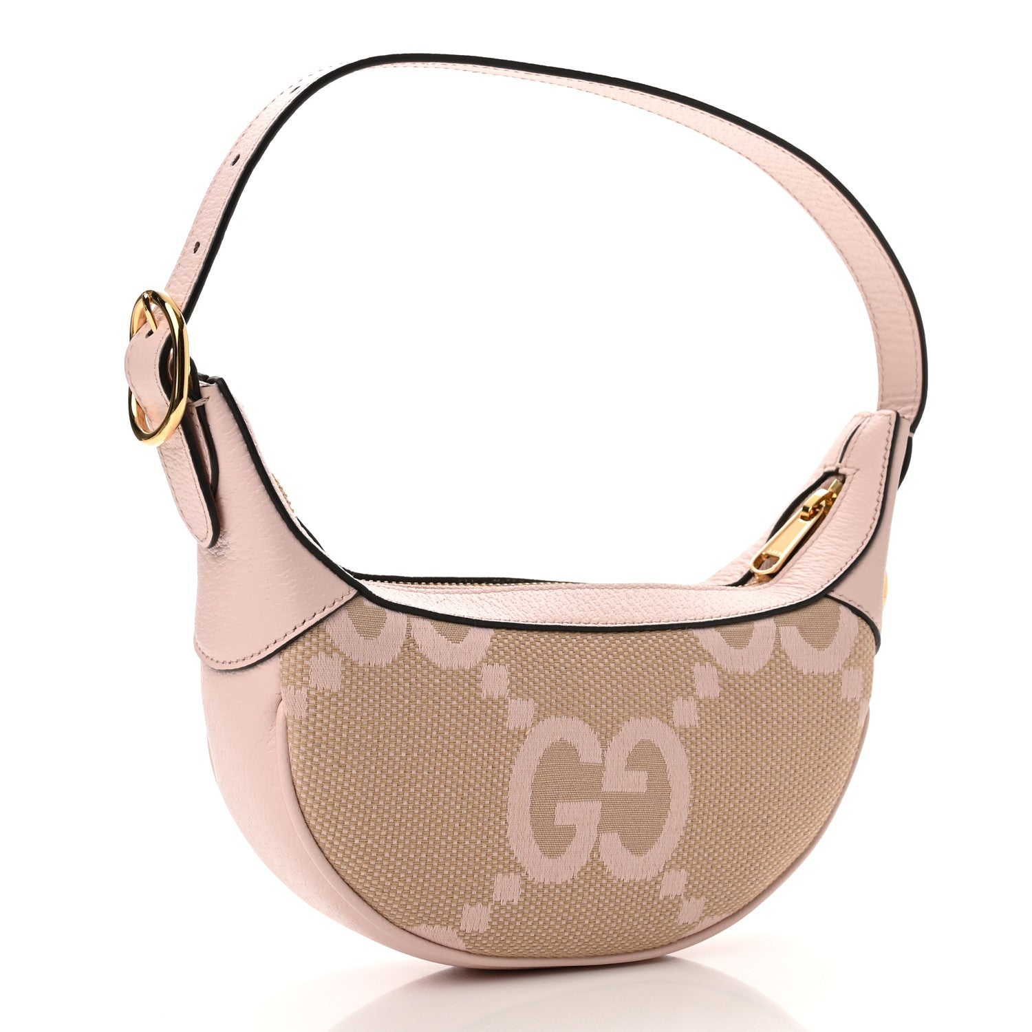 Gucci Monogram Jumbo GG Textured Dollar Calfskin Mini Ophidia Half Moon Hobo Beige Perfect Pink 3 of 10