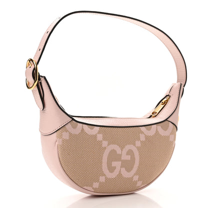 Gucci Monogram Jumbo GG Textured Dollar Calfskin Mini Ophidia Half Moon Hobo Beige Perfect Pink 3 of 10