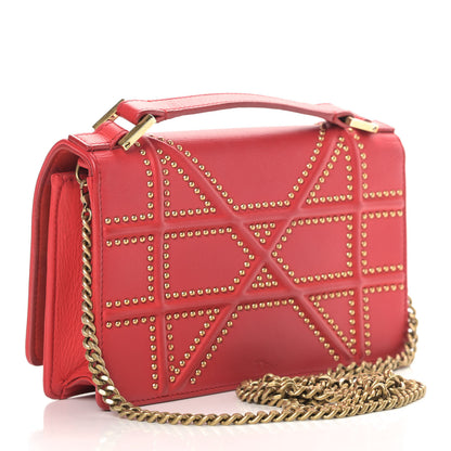 Christian Dior Calfskin Studded Diorama Top Handle Wallet on Chain Pouch Red 3 of 9