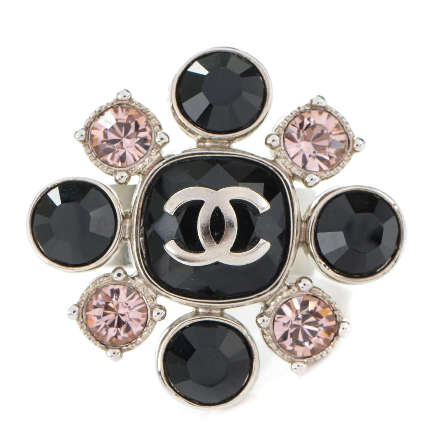 Crystal CC Ring 7 Silver Black Pink