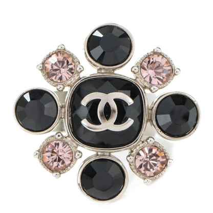 Chanel Crystal CC Ring 7 Silver Black Pink 1 of 7