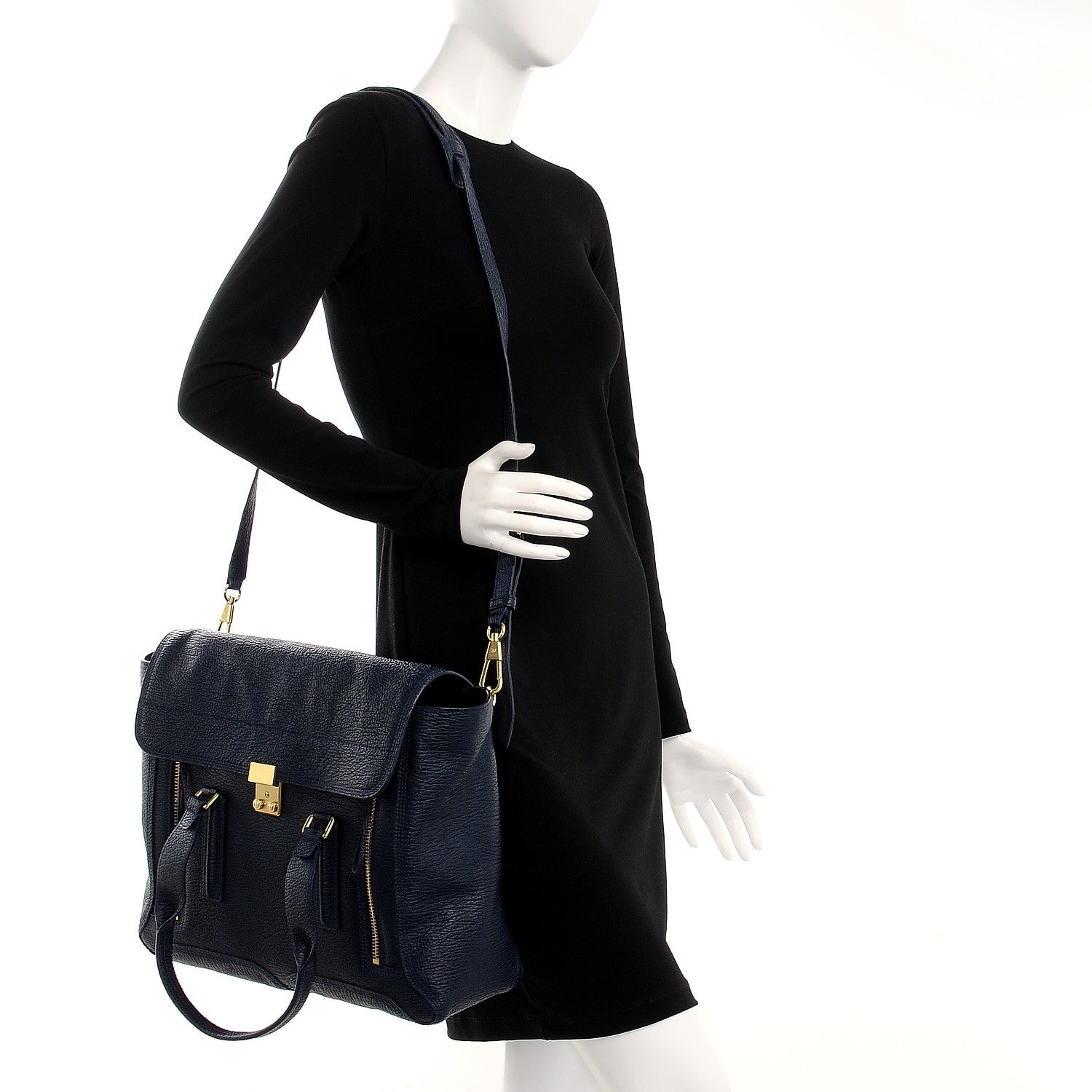3.1 Phillip Lim 3.1 Textured Calfskin Large Pashli Satchel Ink 2 of 8