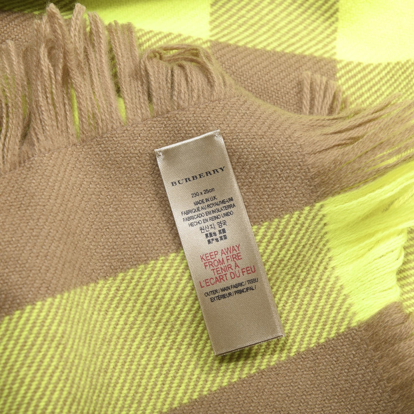 Cashmere Half Mega Check Fringe Scarf Neon Yellow