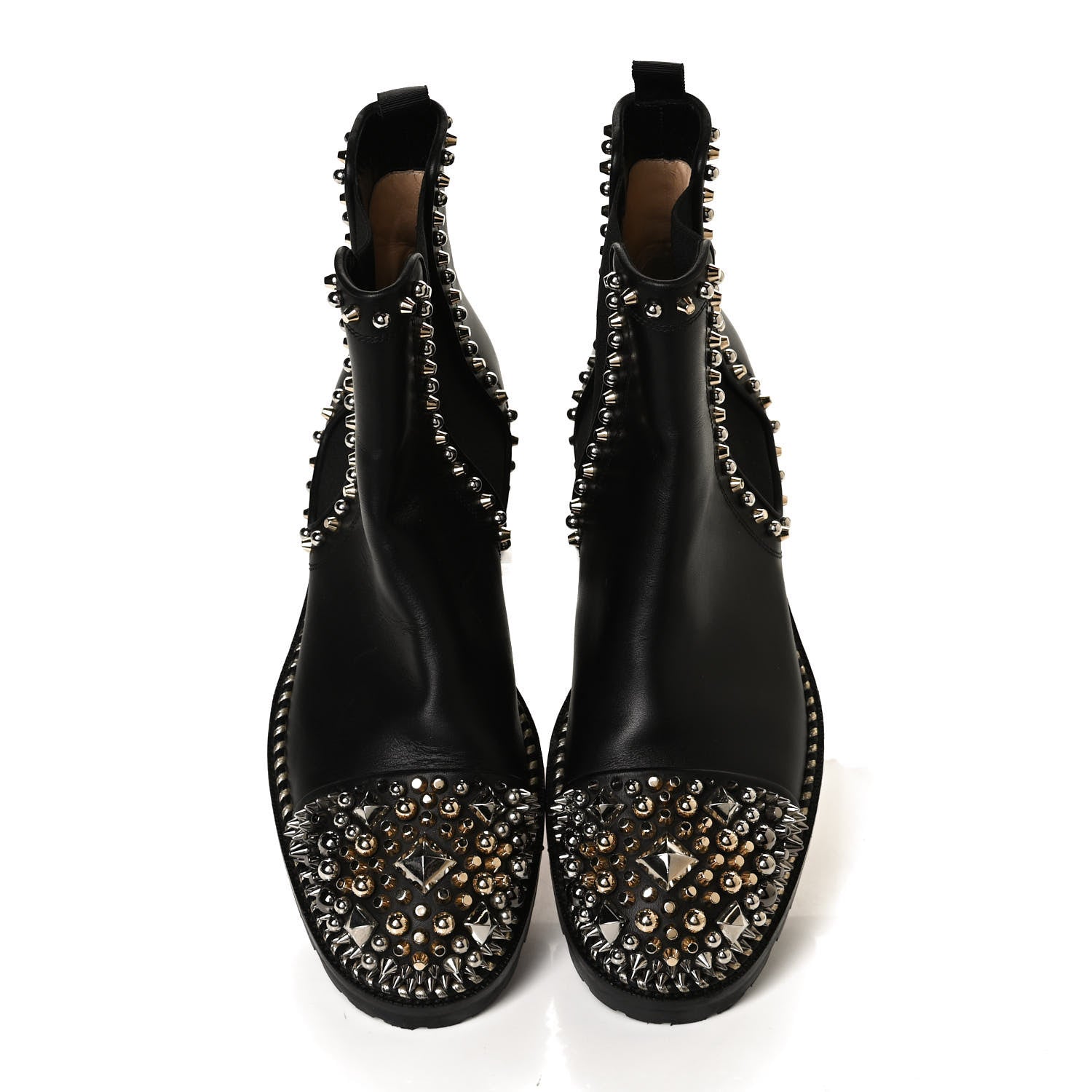 Christian Louboutin Calfskin Studded Chasse A Clou Flat Chelsea Boots 41 Black 5 of 11