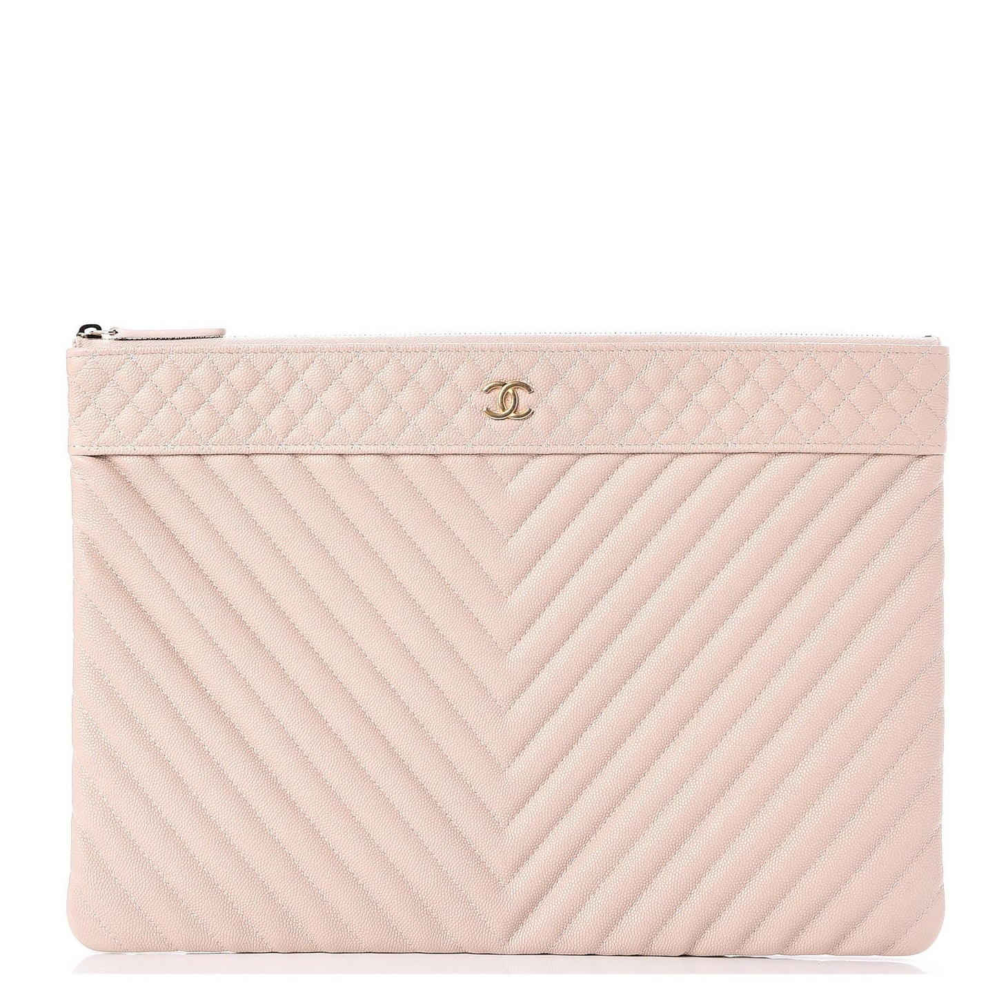 Caviar Chevron Quilted Large Cosmetic Case Light Pink
