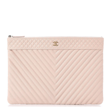 Chanel Caviar Chevron Quilted Large Cosmetic Case Light Pink 1 of 9
