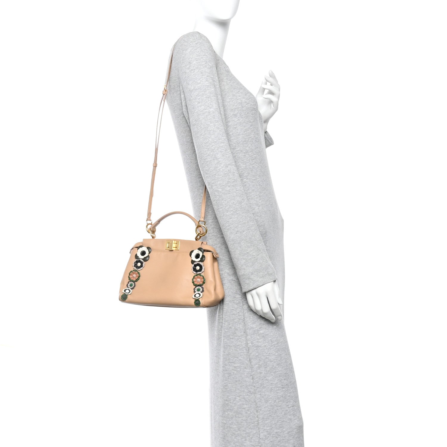 Fendi Nappa Flowerland Mini Peekaboo Iconic Satchel Miele Scuro