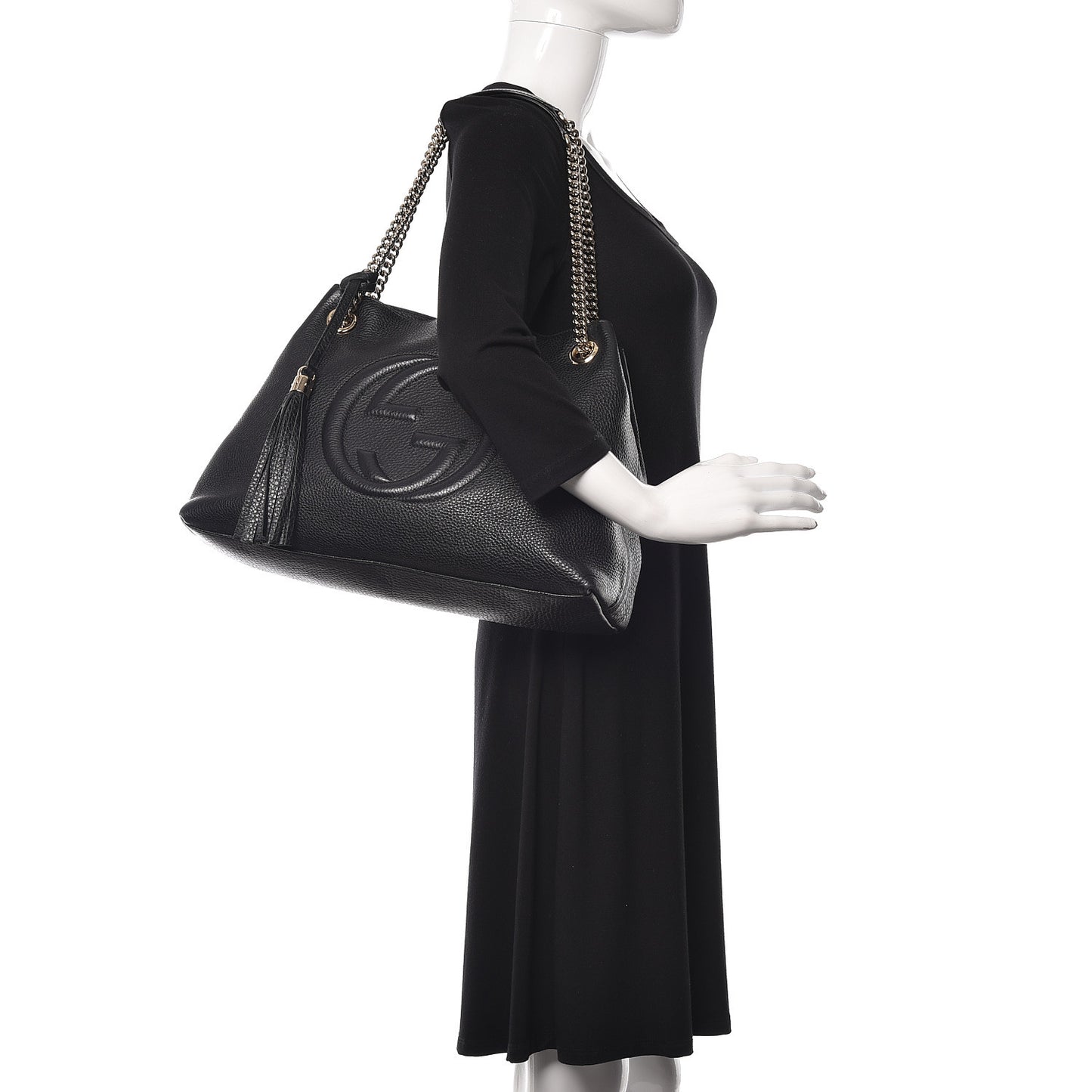 Pebbled Calfskin Medium Soho Chain Shoulder Bag Black