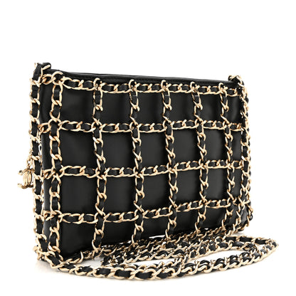 Chanel Lambskin Chain Frame Shoulder Bag Black 3 of 10