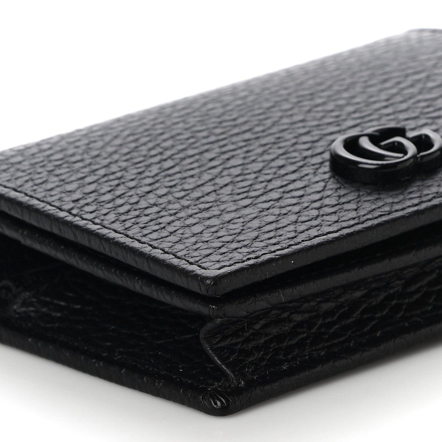 Dollar Calfskin Enamel Monochrome GG Marmont Card Case Black