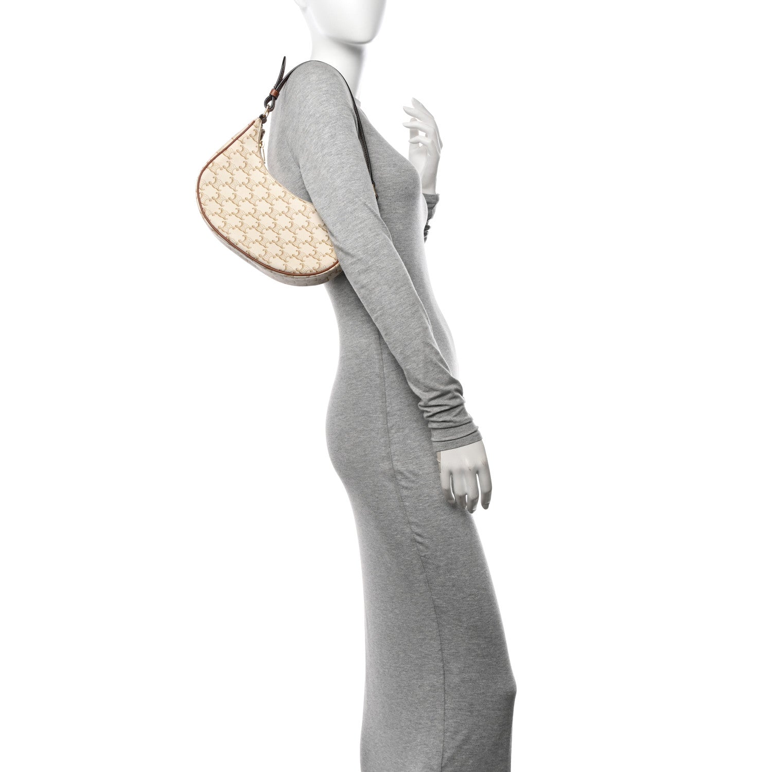 Celine Canvas Calfskin Ava Triomphe Shoulder Bag White 2 of 12