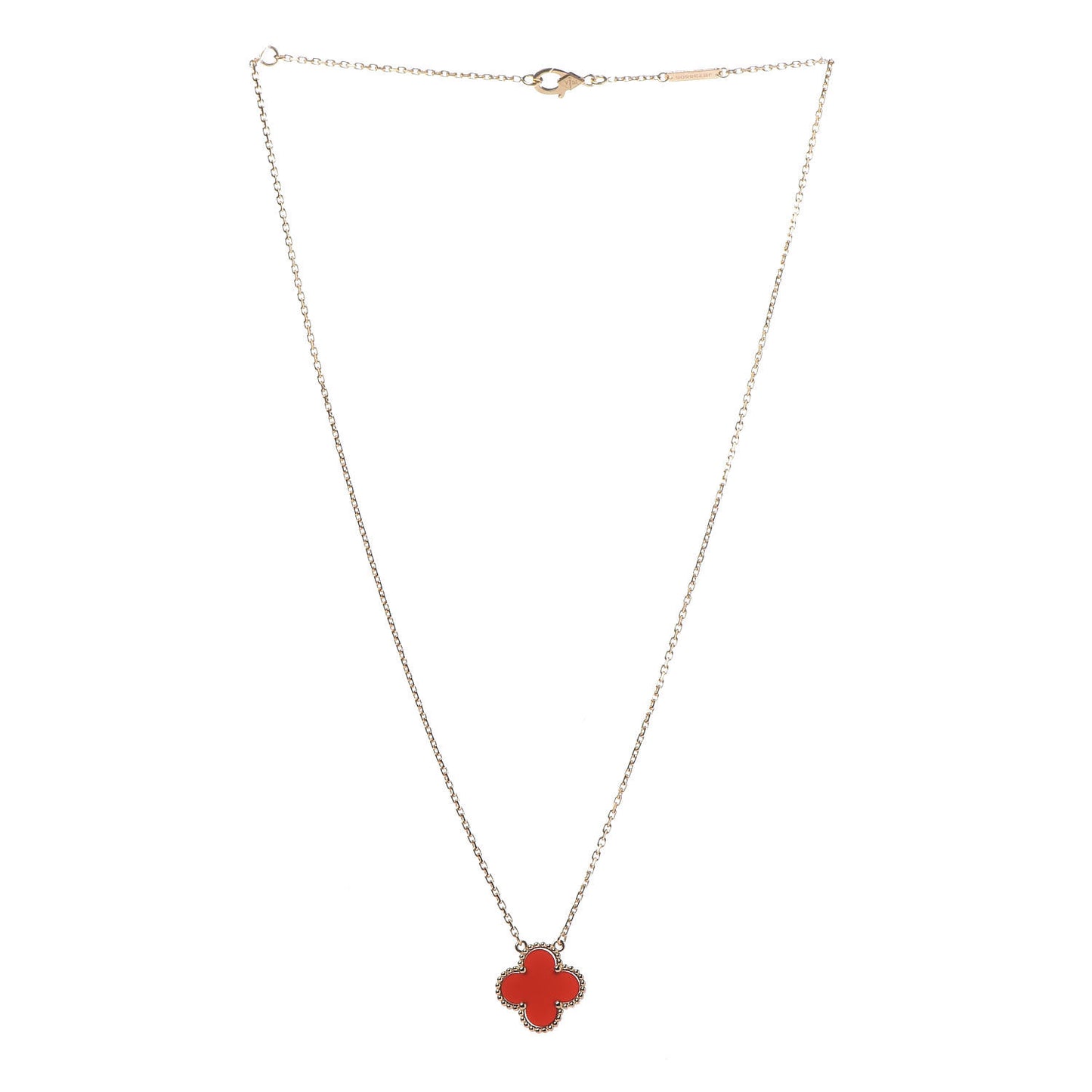 18K Yellow Gold Carnelian Vintage Alhambra Pendant Necklace