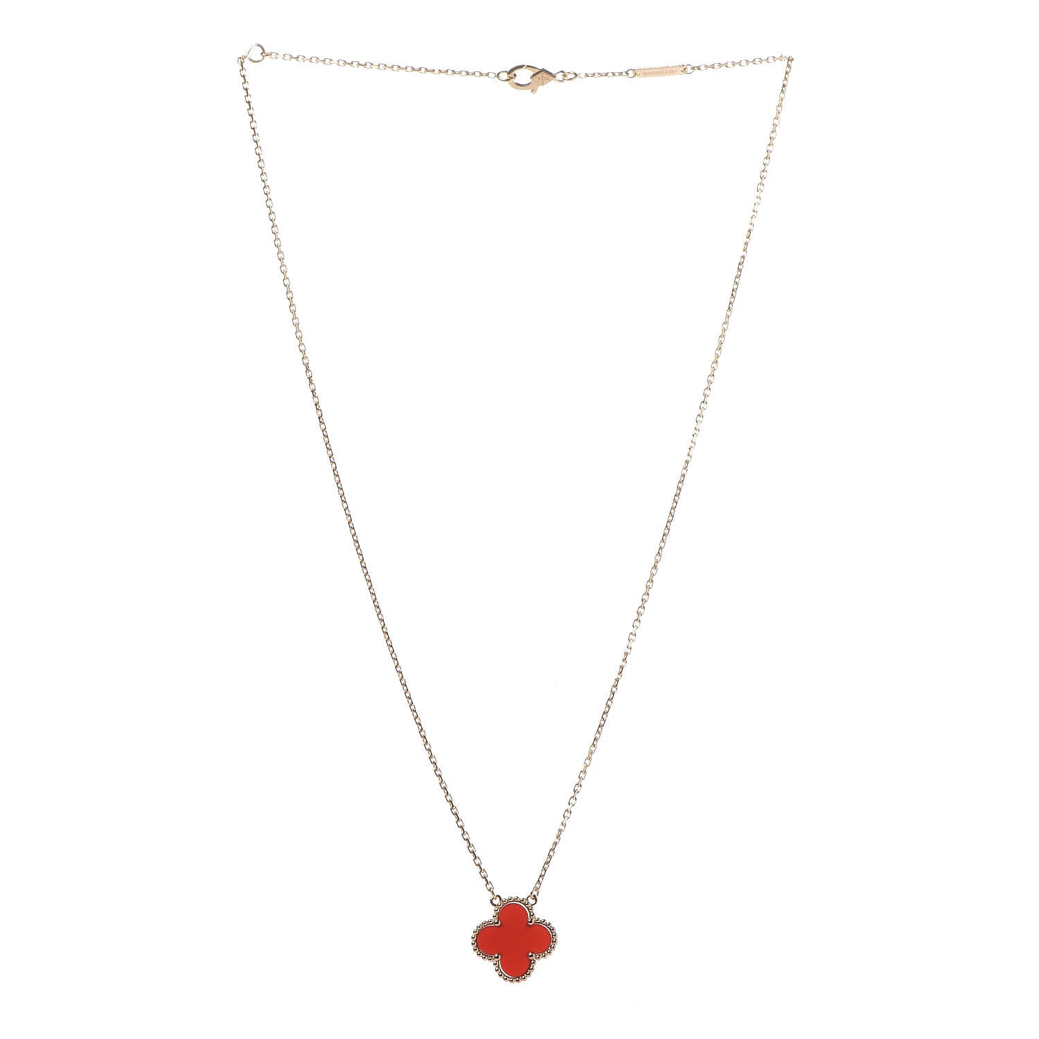 Van Cleef & Arpels 18K Yellow Gold Carnelian Vintage Alhambra Pendant Necklace 3 of 7