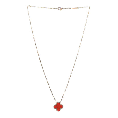 Van Cleef & Arpels 18K Yellow Gold Carnelian Vintage Alhambra Pendant Necklace 3 of 7