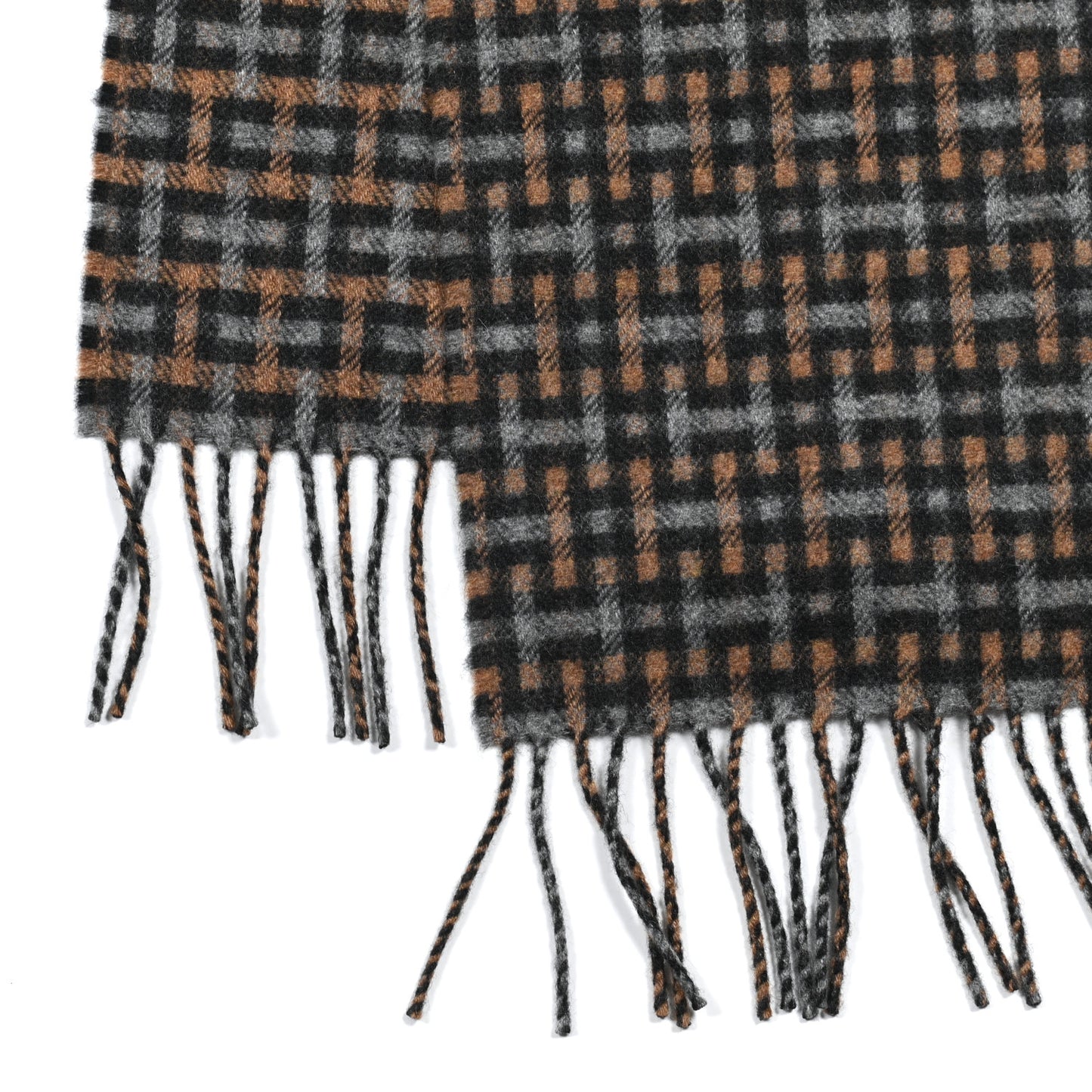 Cashmere H Ecossais Muffler Black Flanelle Camel