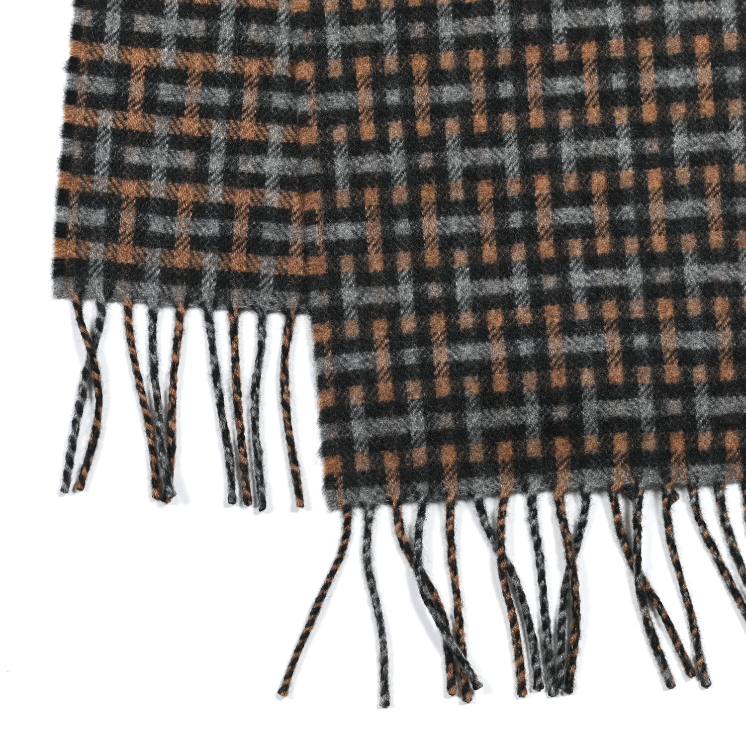 Hermes Cashmere H Ecossais Muffler Black Flanelle Camel 3 of 5