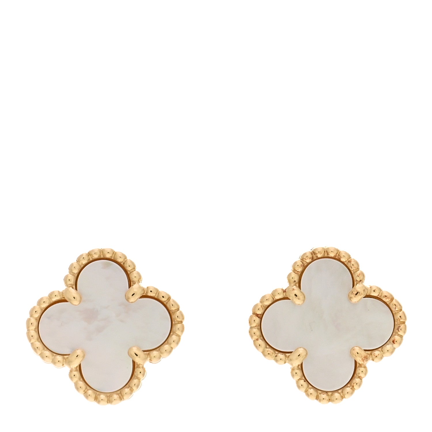 Van Cleef & Arpels 18K Yellow Gold Mother of Pearl Sweet Alhambra Earrings 1 of 5