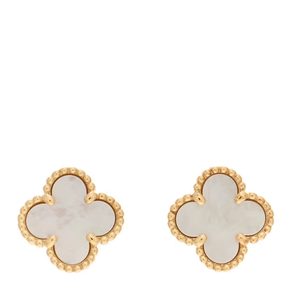 Van Cleef & Arpels 18K Yellow Gold Mother of Pearl Sweet Alhambra Earrings 1 of 5
