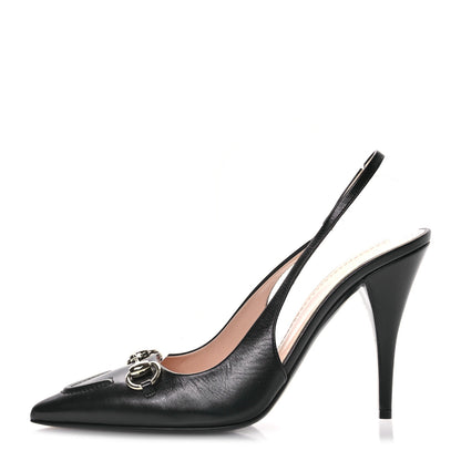 Gucci Malaga Kid Horsebit Erin 105mm Slingback Pumps 40.5 Black 1 of 8