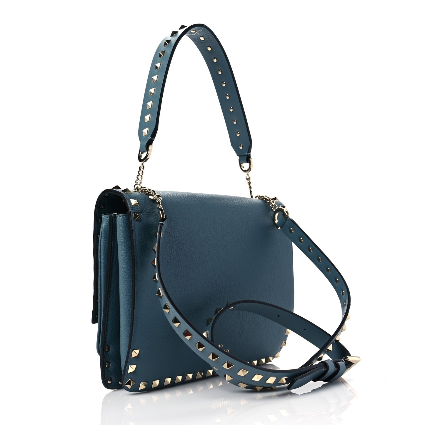 Grainy Calfskin Rockstud Flap Crossbody Bag Amadeus