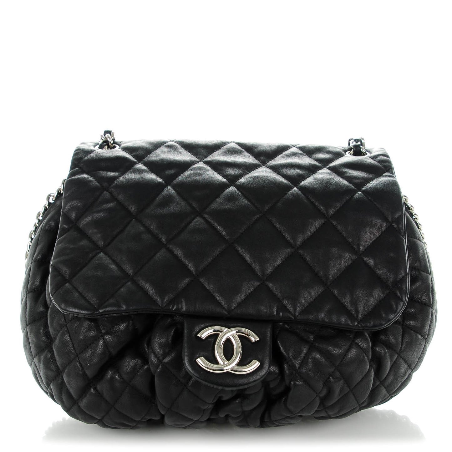 Washed Lambskin Quilted Large Chain Around Messenger Black